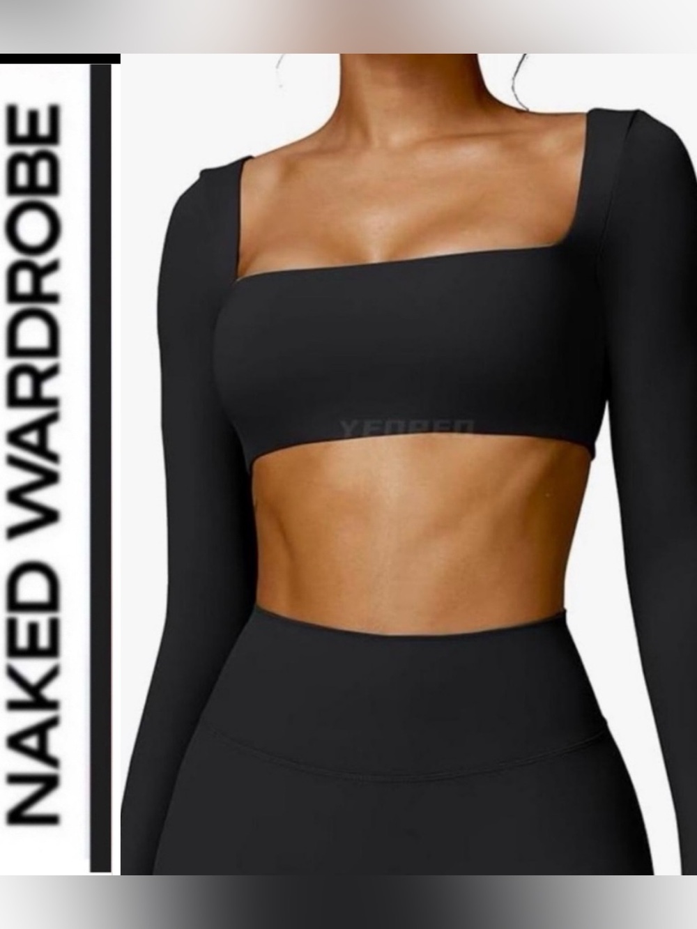 Naked Wardrobe🖤 Black Long Sleeve Square Neck Crop Top